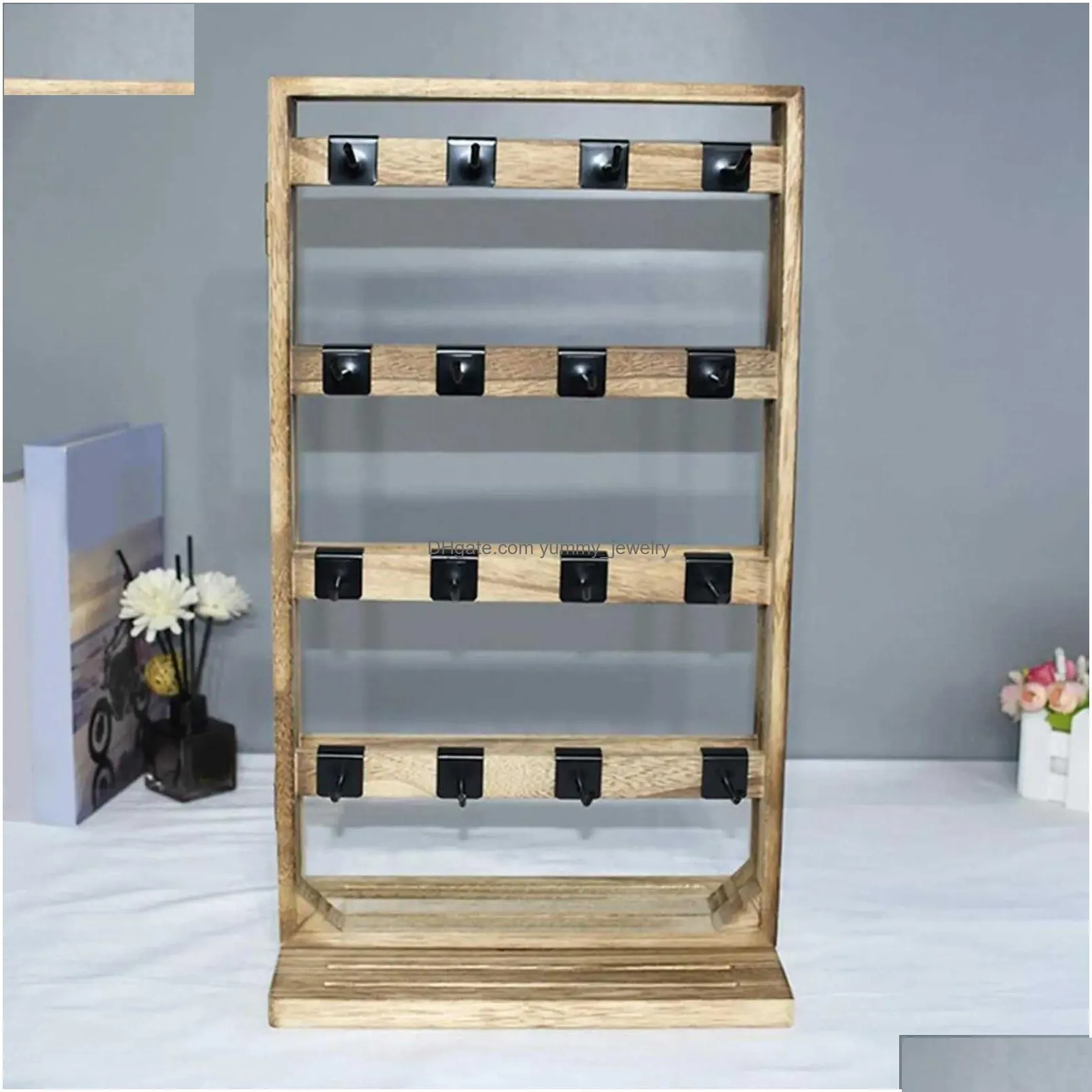 Jewelry Boxes Earrings Display Stand With 32 Hooks Mtipurpose Wood Base Tray Necklace Hanger Organizer For Displaying Closet Home Dro Dhj5Q