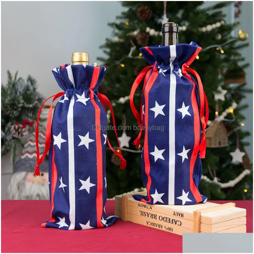 Party Decoration Independence Day Wine Bags With Dstring Stars And Stripes Bottle Decorative Er For Packaging 4Th Of Jy Drop Delivery Dh6Qu