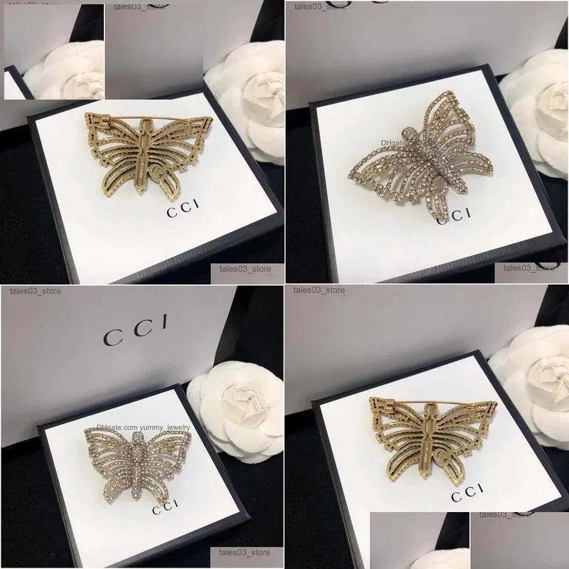 Pins, Brooches Pins Brooches Fashion Luxury Designer L Letters Women Inlaid Diamond Gold Sier Korean Crystal Rhinestone Brooch Suit D Dh1Uc