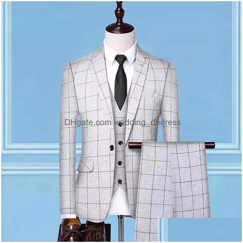 british style suit plaid mens vest blazer pants fashion design high end slim wedding banquet business suit 3 piece formal