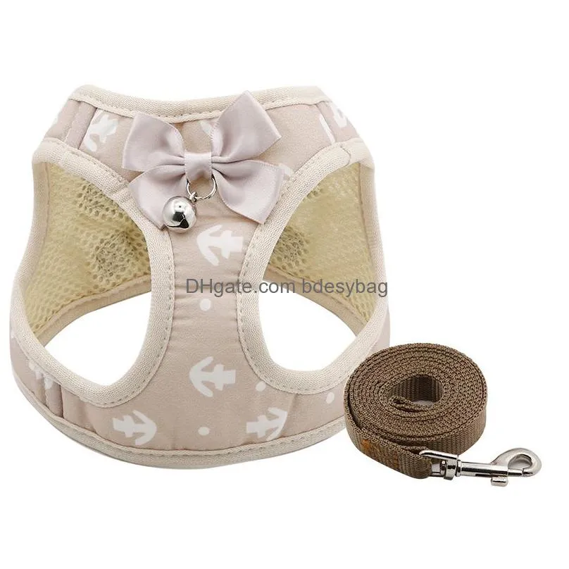 Dog Collars & Leashes Anchor Cat Harness And Leash Set Adjustable Chest Strap Vest With Bell Ribbon Bow Walking Lead For Kitten Puppy Dhfwh