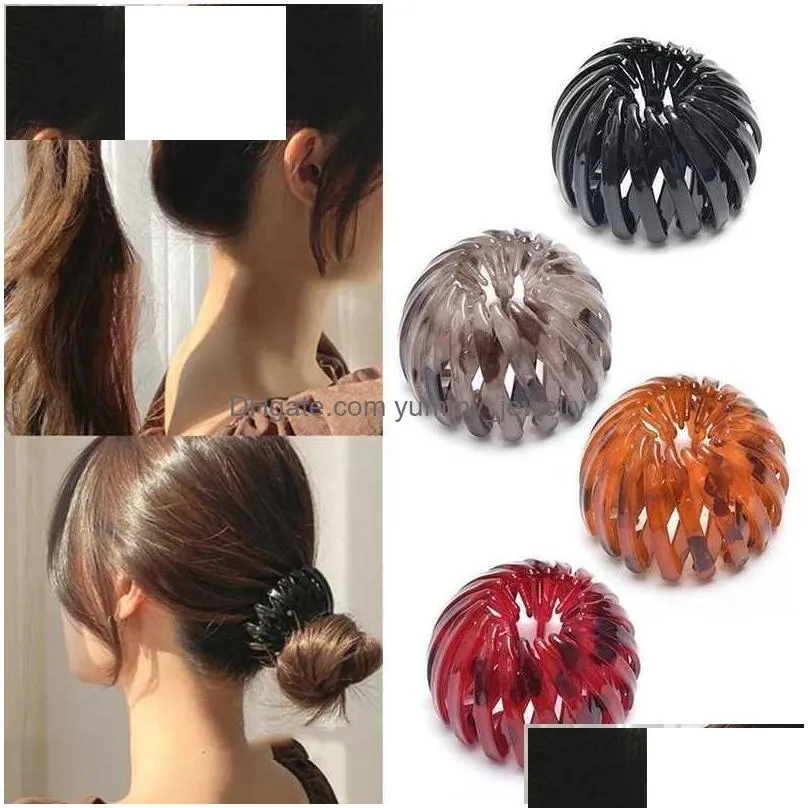 Headwear & Hair Accessories Headwear Hair Accessories New Fashion Women Bun Claw Horsetail Buckle Clip Bird Nest Expanding Female Pony Dhh1L