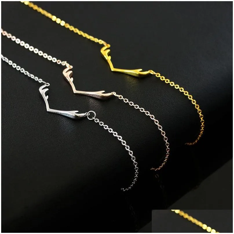 Pendant Necklaces Ladies Simple Sweet Necklace Pure Small Antlers Christmas Clavicle Drop Delivery Jewelry Necklaces Pendants Dhxbl