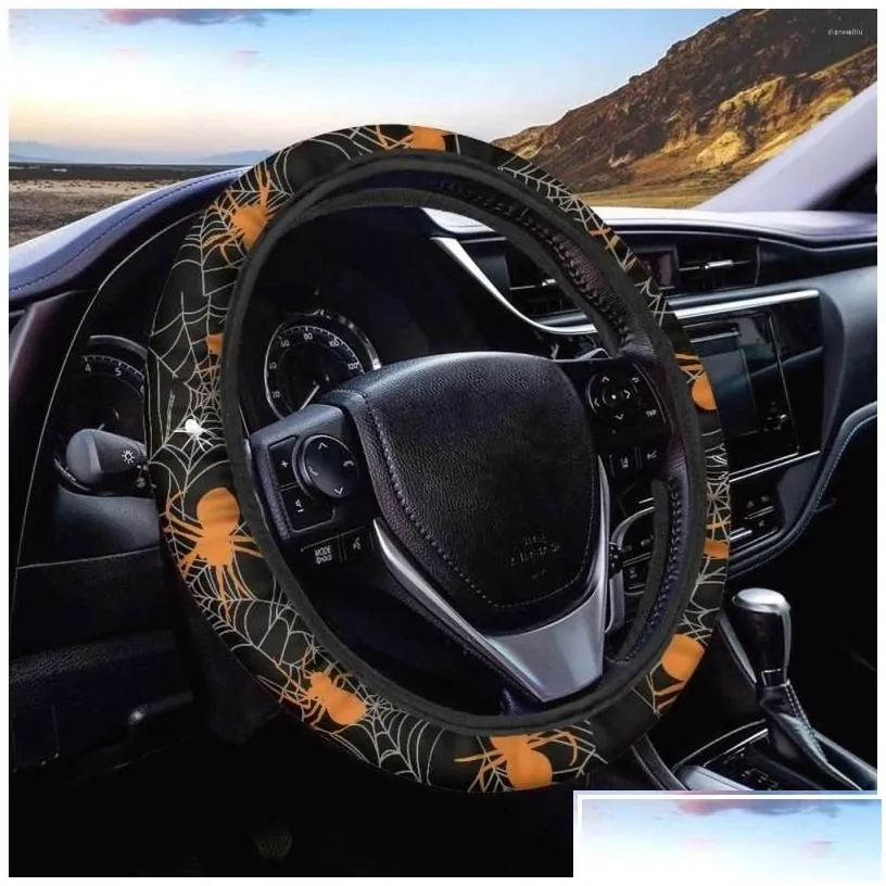 Steering Wheel Covers Steering Wheel Ers Ers Halloween Ornaments Spider Web Pattern Car Anti-Dirt Vehicle Clean Protector Interior Spa Dhqwo