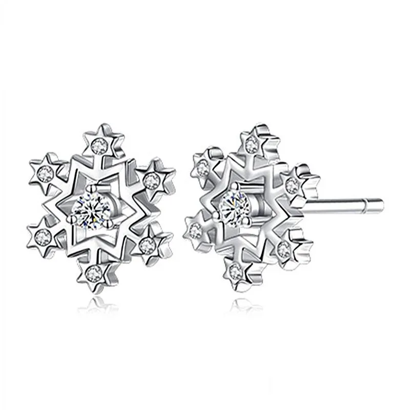 Stud Fashion Trend Simple Female Small Bright Snowflake Earrings Sier Cold Wind Winter Tide Valentines Day Christmas Gift Drop Delive Dhzyh