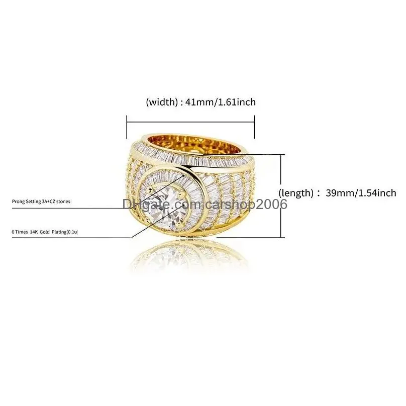 hip hop iced out baguette cluster cz ring top quality white gold ring fashion luxury jewelry for gift mens ring257m