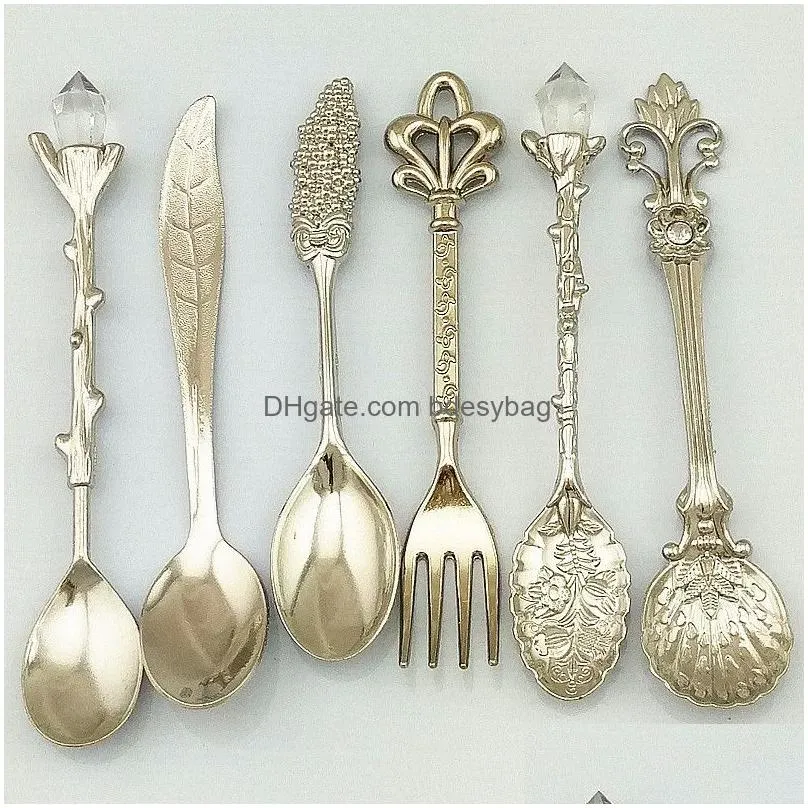 Flatware Sets Royal Cutlery Set Carved Small Coffee Dessert Forks Spoons Dinnerware Kitchen Dining Bar Accessory Drop Delivery Home Ga Dhbat
