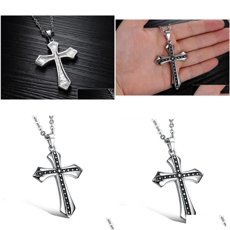 Pendant Necklaces Titanium Steel Pendant Punk Exquisite Rivet Cross Necklace Trendy Mens Gothic Jewelry Drop Delivery Jewelry Necklace Dhcyr