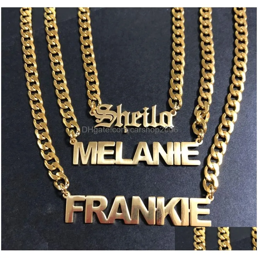 customize name necklaces for men women boy personalized nameplate necklace cuban chain hip hop jewelry gifts gold plated stainless3275