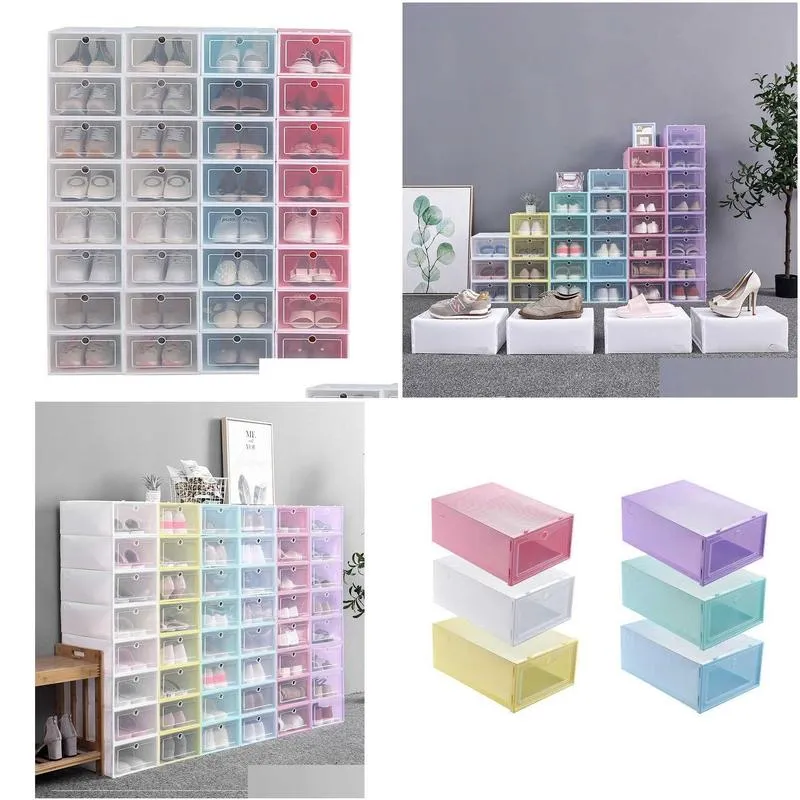 Storage Boxes & Bins 12Pcs Shoe Box Set Mticolor Foldable Storage Plastic Clear Home Organizer Rack Stack Display Single Drop Delivery Dh3Gx