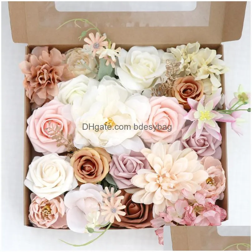 Decorative Flowers & Wreaths Simated Flowers Rose Fake Silk With Gift Box Wedding Birthday Party Bridesmaid Holding Drop Delivery Home Dhcye