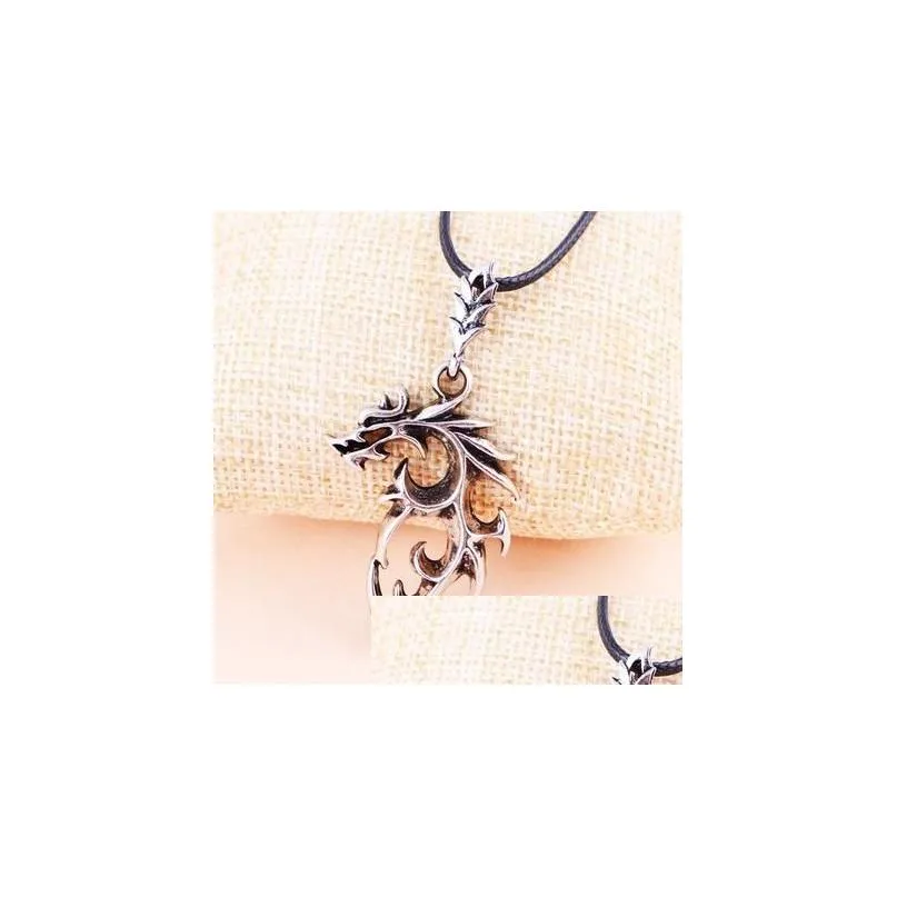 Pendant Necklaces Pretty Necklaces Pendants White Gold Plated Stainless Steel Dragon Pendant Men Necklace With Leather Drop Delivery J Dhpym