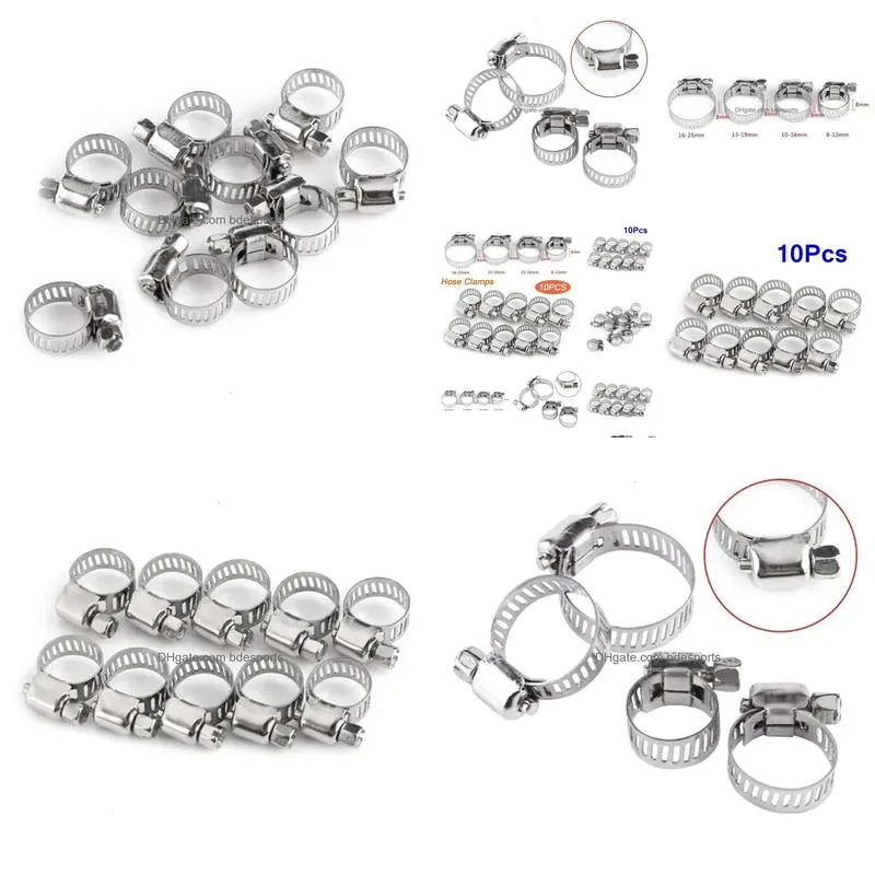 Storage Bags New Storage Bags 10Pcs Adjustable Stainless Steel Screw Band Hose Clamps Car Fuel Pipe Clamp Worm Gear Clip Drop Delivery Dhrzu