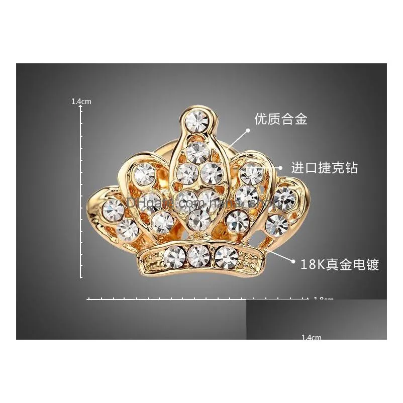 Pins, Brooches Wholesale- Fashion Womens Gold Sier 2 Colors Austrian Crystal Crown Brooch Pin Gift Jewelry Accessories For Femme 1 Dr Dhb7Y