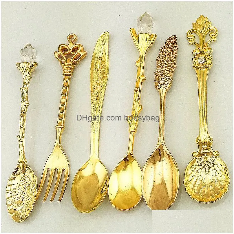 Flatware Sets Royal Cutlery Set Carved Small Coffee Dessert Forks Spoons Dinnerware Kitchen Dining Bar Accessory Drop Delivery Home Ga Dhbat