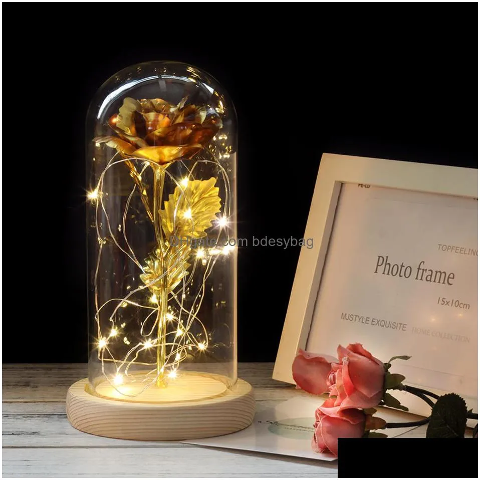 Decorative Flowers & Wreaths Romance Artificiales Flower In Glass Dome Beauty And Beast Rose Led Battery Birthday Valentines Day Prese Dhtex