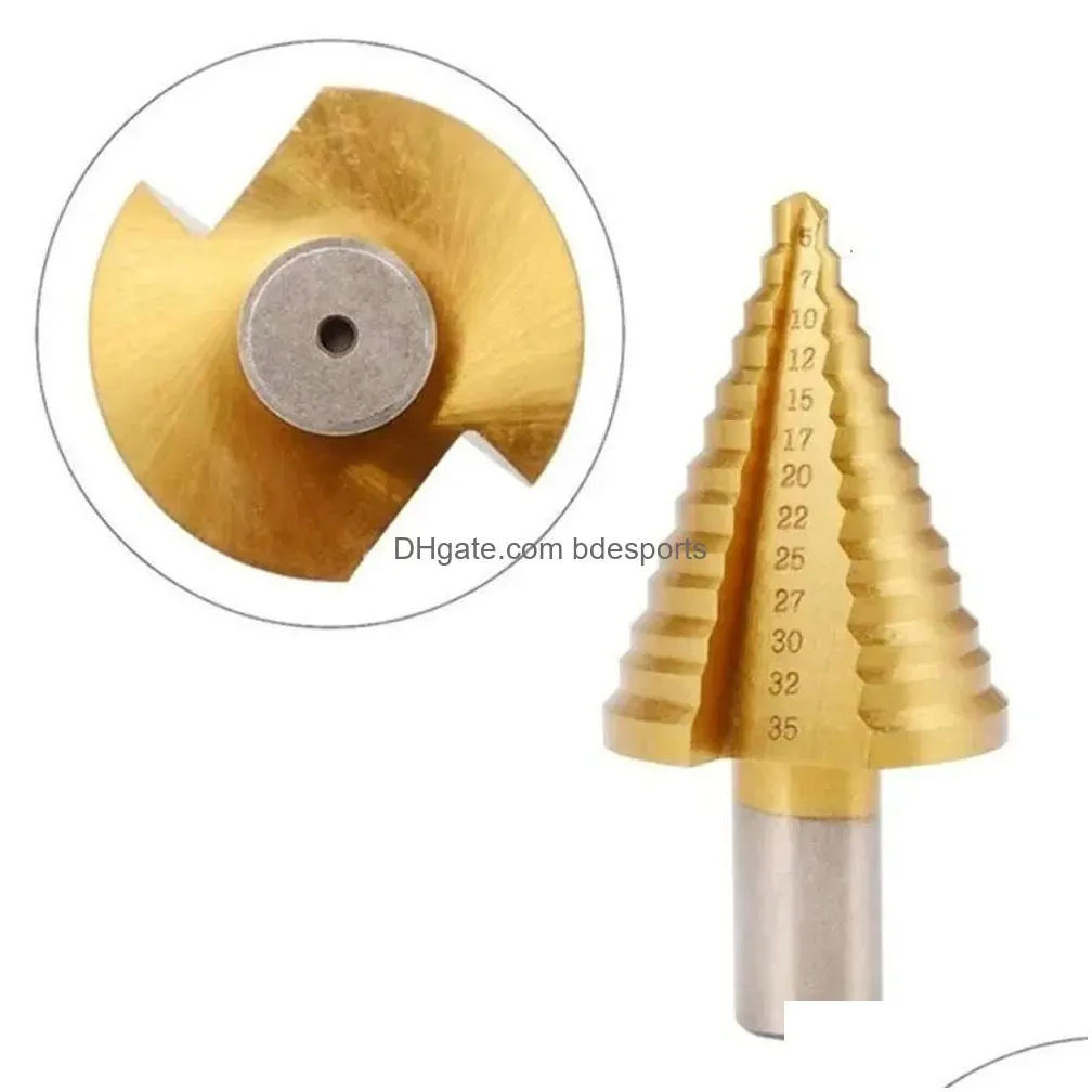 Drill Bits New 13 Step Cone Drill Bits Hole Cutter Bit Set 5-35 Mm Fluted Edges Hss Reamer Triangle Shank Wood Metal Drilling Drop Del Dhyv4