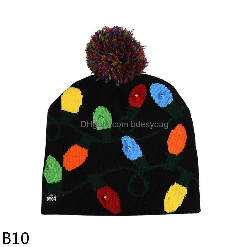 Party Favor Led Christmas Hat Sweater Beanie Santa Elk Light Up Knitted Cap Party Favor For Kids Xmas 2021 New Year Decorations Drop D Dhj0I