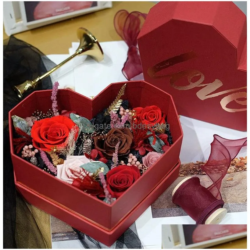 Packing Boxes Wholesale Heart Shaped Love Gift Box Letter Bronzing Flower Present Container Wedding Engagment Birthday Valentine Day P Dh1Bz