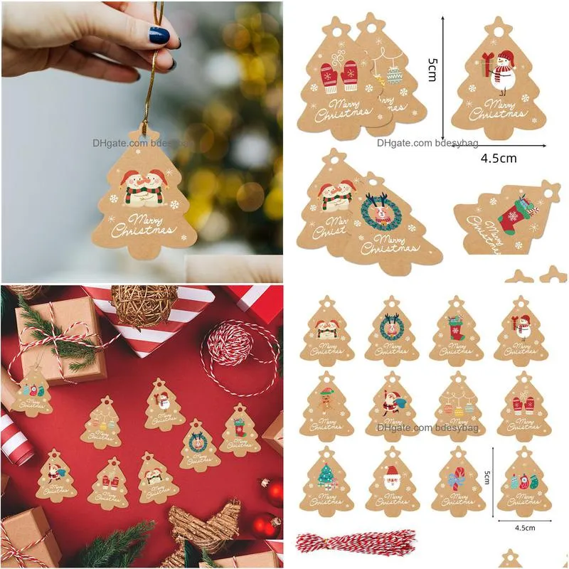 Christmas Decorations 48Pcs Merry Christmas Kraft Paper Hang Tags Tree Hanging Label New Year Decorations Greeting Cards Pack Drop Del Dh9Ca