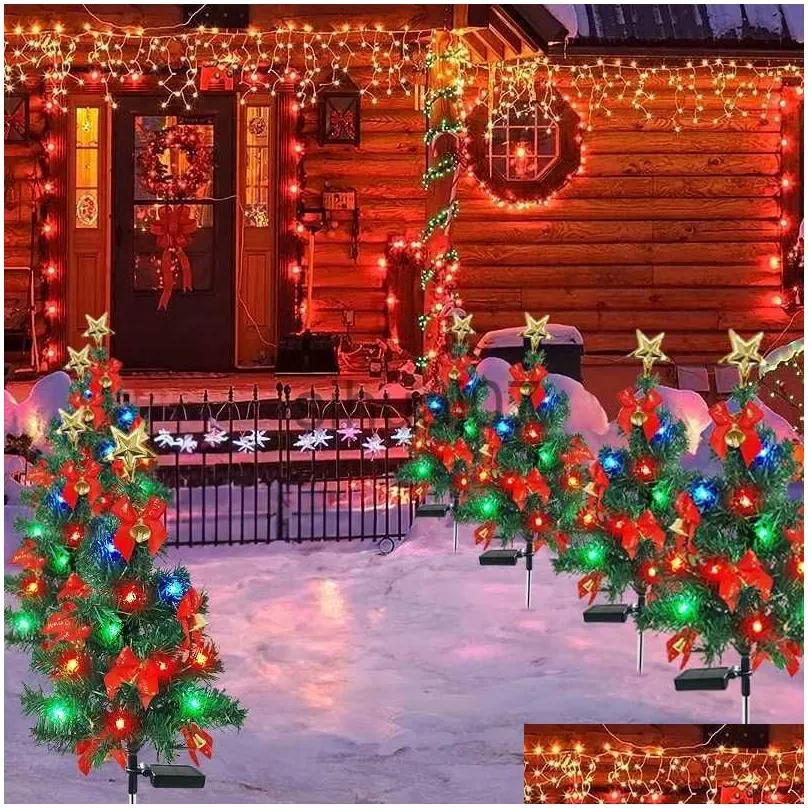Christmas Decorations 24 Solar Tree Lights Led Outdoor Waterproof Lawn Garden Stake For Road And Courtyard Decoration Navigation Drop Dhaqq