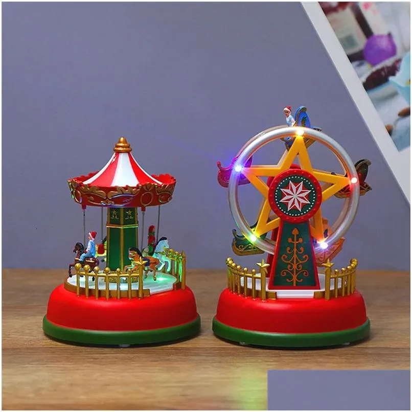 decorative objects figurines christmas decoration village glowing music house carousel ferris wheel xmas tree children room party decor ornament kid gifts