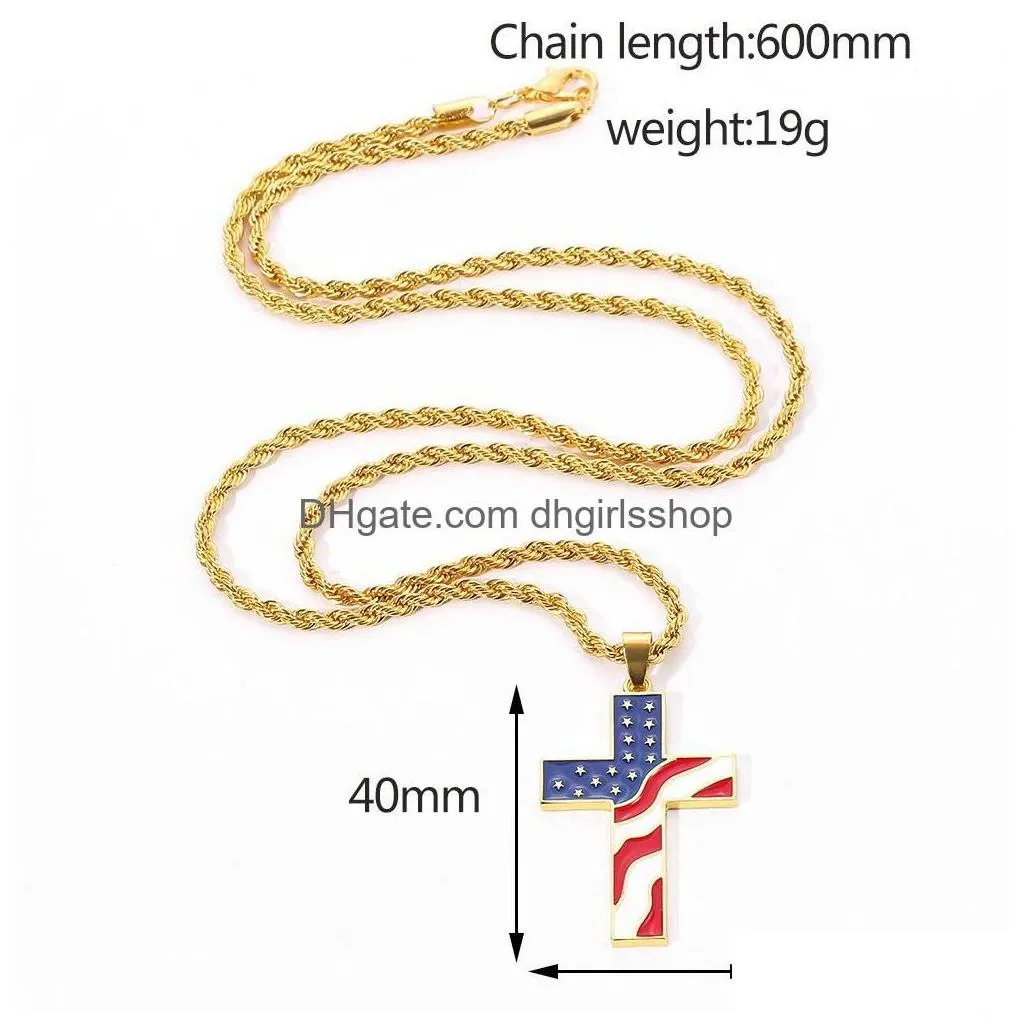 Pendant Necklaces American Stars And Stripes Cross Stainless Steel Us Flag Necklace Fashion Jewelry Accessories With Chain Drop Deli