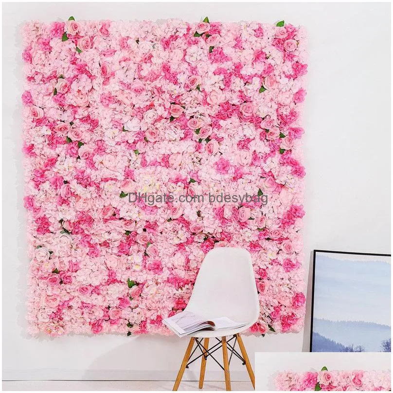 Decorative Flowers & Wreaths Artificial Rose Flower Row Festival Wedding Birthday Pography Wall Background Decoration Art Floral 40X60 Dhpkw