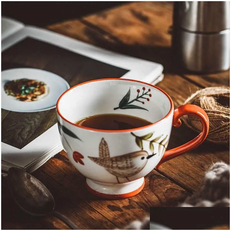 Mugs Nordic Style Retro Hand-Painted Ceramic Coffee Mug Teacup Home Breakfast Milk Cups Animal Water Cup 210827 Drop Delivery Home Gar Dhcvh