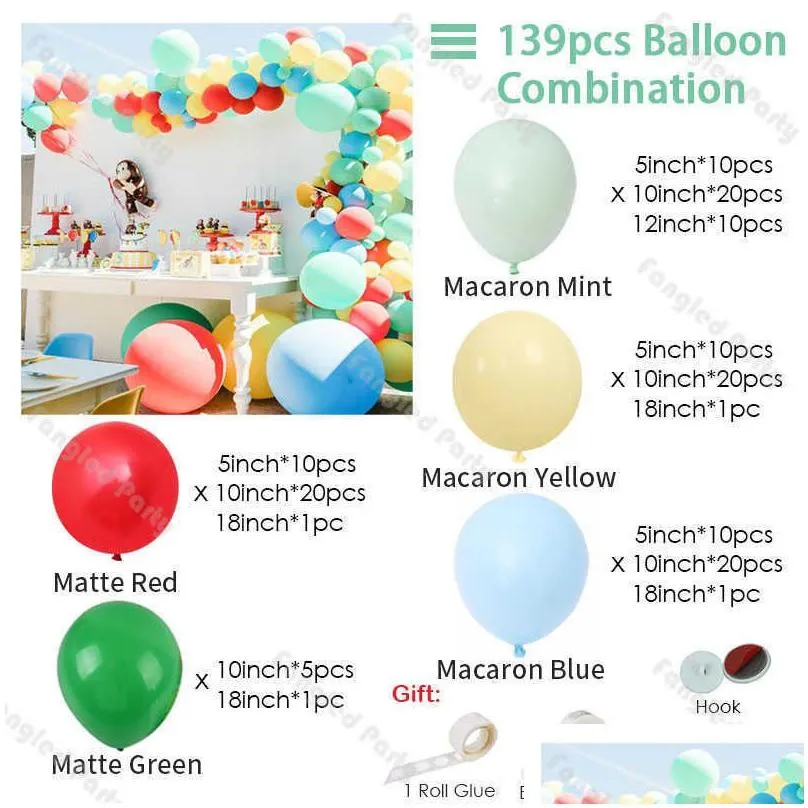 Party Decoration 139 Matte Red Green Balloon Garland  Mint Yellow Blue Baby Shower Balloons Arch Birthday Party Gender Reveal Deco Dhow9