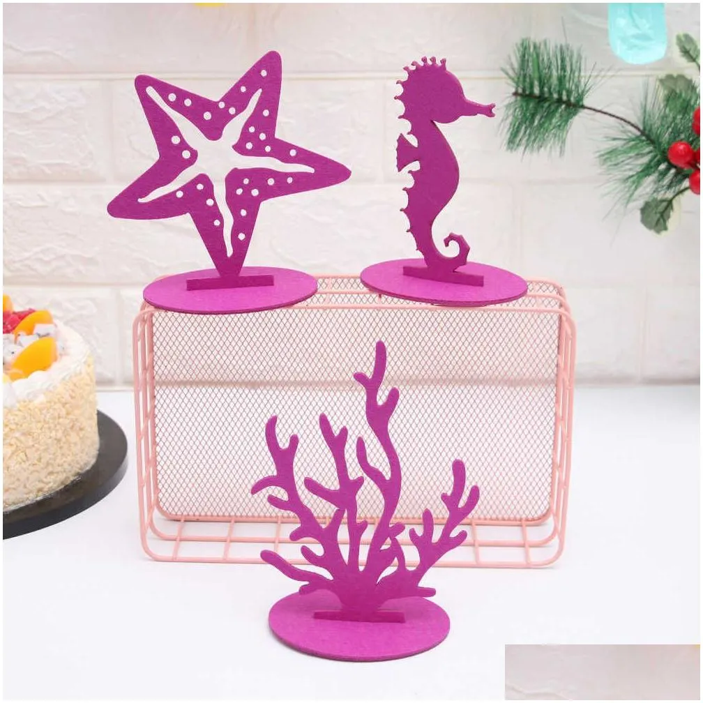 Party Decoration 2Pcs Mermaid Party Coral Sea Seahorse Diy Felt Decor Table Desktop Ornament Childrens Birthday Baby Shower Supplies D Dh2P0