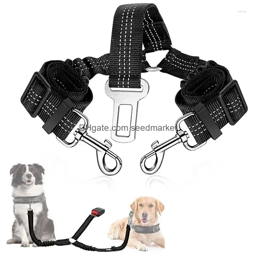 dog collars car for accessories stripe adjustable leash seat double elasticity extention belt two safety vehicle travel reflective