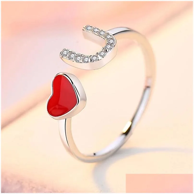 Band Rings Original Personality Fashion Red Love Sweet And  Open Index Finger Ring Female Jewelry New Ladies Heart Adjustable Dr Dhwaq