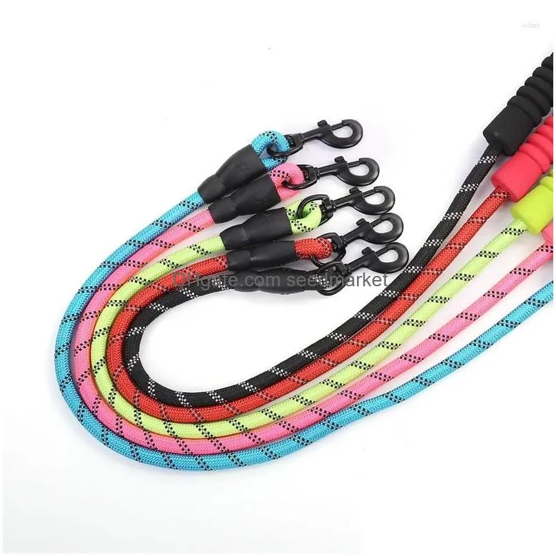 dog collars reflective harness leash set braided traction round rope large medium small chain night out luminous for dogs