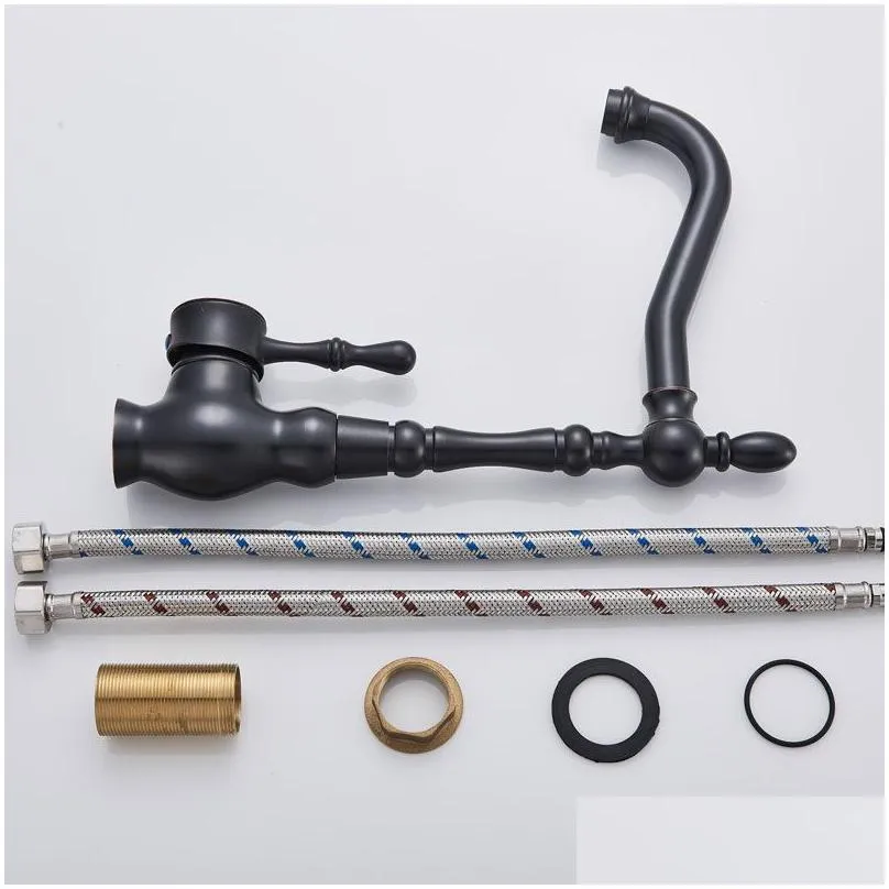 Kitchen Faucets Black Bronze Kitchen Faucets Cold Mixer Tap Single Handle 360 Rotation Water Crane 220504 Drop Delivery Home Garden Fa Dhx6D