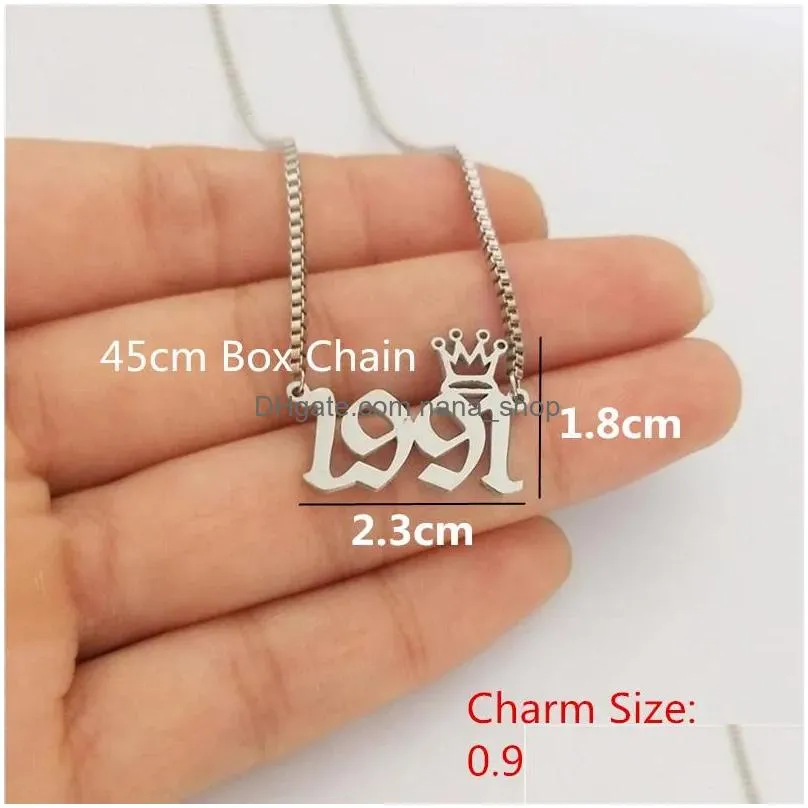 Pendant Necklaces 1991 1992 1993 1994 1995 1996 1997 1998 1999 2000 Year Necklace Crown Charm Old English Number Date Pendant Necklace Dh9Yu