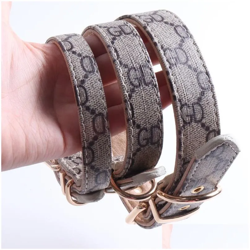 Dog Collars & Leashes Dog Collars Classic Presbyopia Designer Letters Pattern Print Leashes Pu Leather Fashion Casual Adjustable Dogs Dh7X4