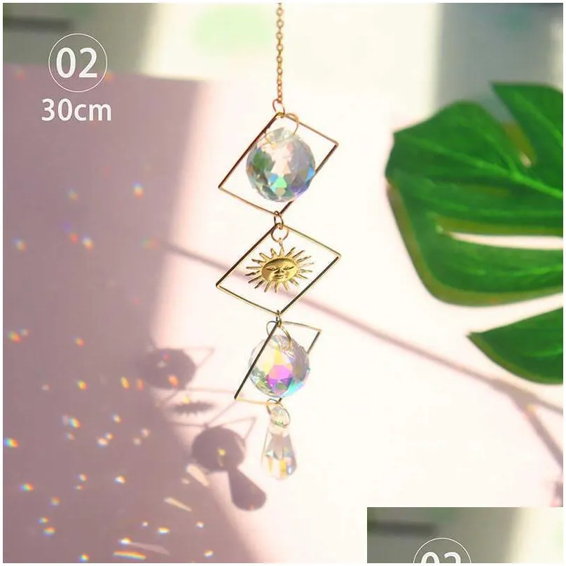 Garden Decorations Crystal Geometric Wind Chime Star Moon Pendant Sun Suncatcher Plated Colorf Beads Hanging Drop For Outdoor Indoor G Dhh4O