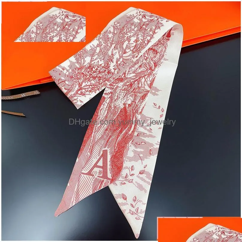 Scarves Tarot Brand Silk Scarves 26 Letters Iti Hand-Painted Printing Small Twill Imitation Scarf Tied Bag Handle Drop Delivery Fashio Dhujq