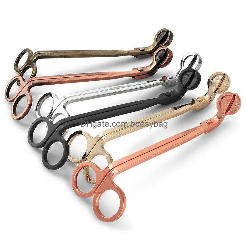Scissors Stainless Steel Candle Wick Trimmer Oil Lamp Trim Scissor Cutter Snuffer Tool Hook Clipper Rose Gold Sier Drop Delivery Home Dhc9Z