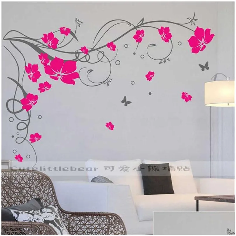 Wall Stickers Large Butterfly Vine Flower Vinyl Removable Wall Stickers Tree Art Decals Mural For Living Room Bedroom Home Decor Tx-10 Dhdrj