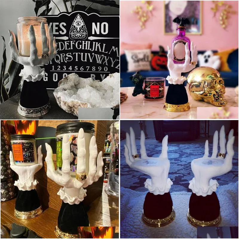 Candle Holders Halloween Resin Witch Hand Candlestick Creative Ghost Haunted House Decoration Palm Candle Holder Art Crafts Ornaments Dhitx