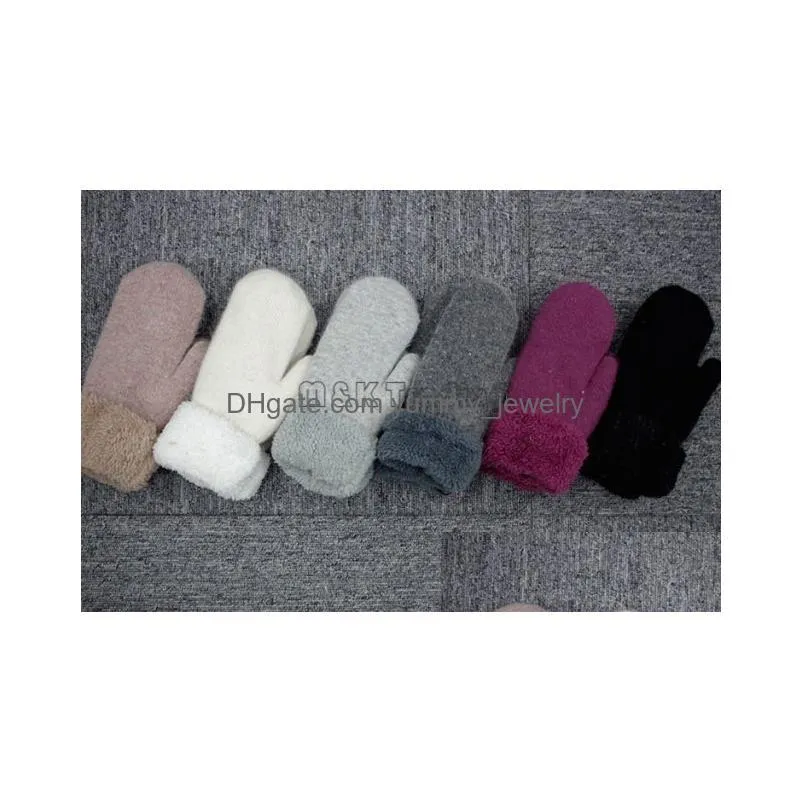 Mittens Winter Soft Wool Gloves Women Simple Design Mittens Pure Color Grace Wrist Veet 6 Colors 10Pcs Ship Drop Delivery Fashion Acce Dh8Yx