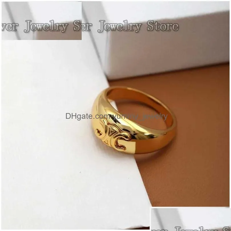 Wedding Rings 2023 New F French European And American Design Sense Advanced Light Luxury Retro Index Finger Ring With Box Girlfriend Dhwyt