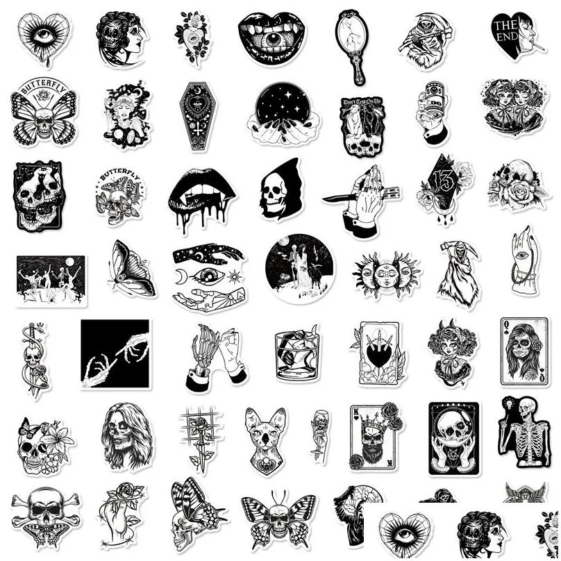 50 pcs gothic stickers cool horror cartoon teen gifts vinyl waterproof for water cup