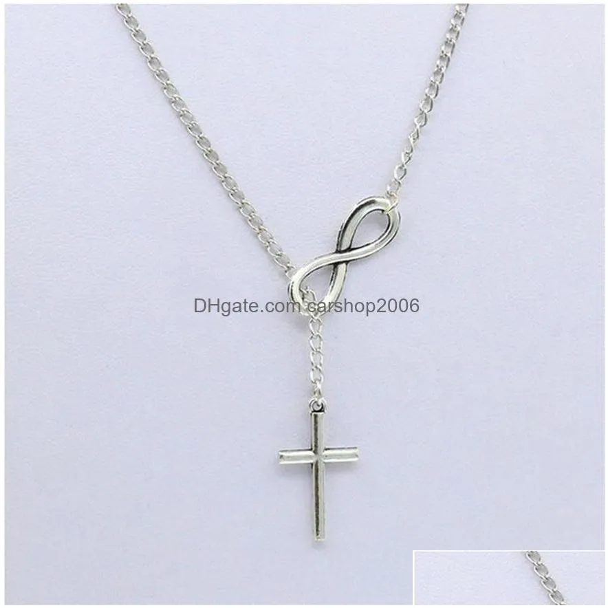 whole-n606 personality infinity cross lariat pendant necklaces silver plated european collares necklace forever faith necklace240t