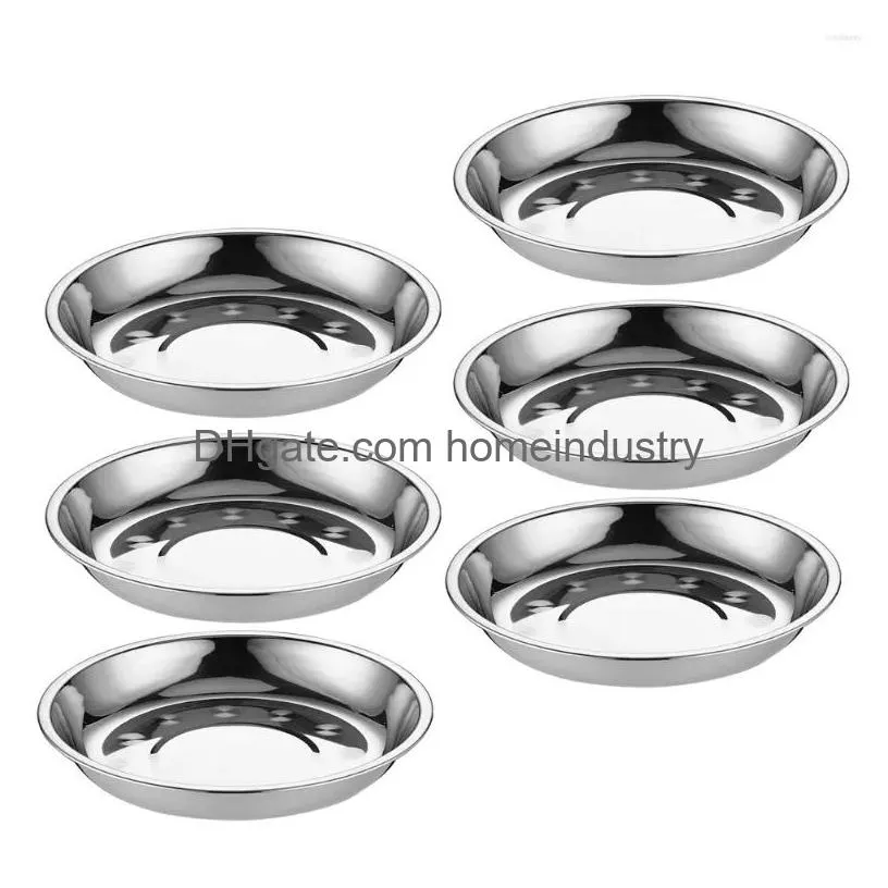 Dinnerware Sets 6 Pcs Stainless Steel Disc Dinner Plates Fl Set Cam Bbq Childrens Dishes Drop Delivery Dhbje