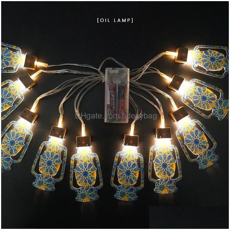 Other Festive & Party Supplies Eid Mubarak Party Hanging Lights 2 Meters 10 Led Star Mosque Oil Light Lantern Eids Al-Fitr Islam Musli Dh4Oh