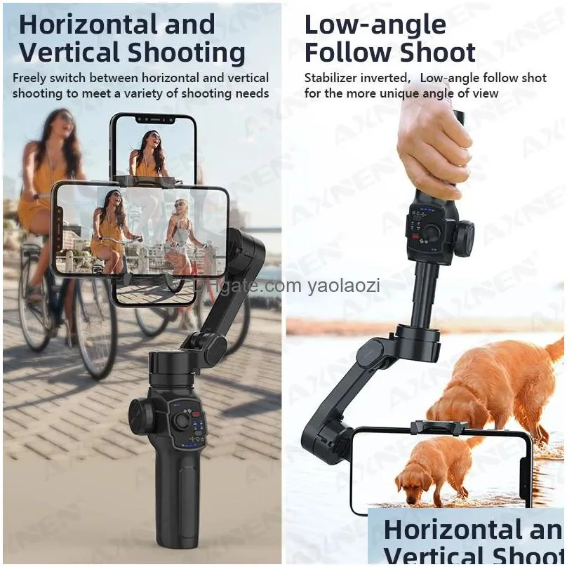 axnen hq4 3axis handheld gimbal smartphone stabilizer smart follow tracking stable video record 14 pro 240111
