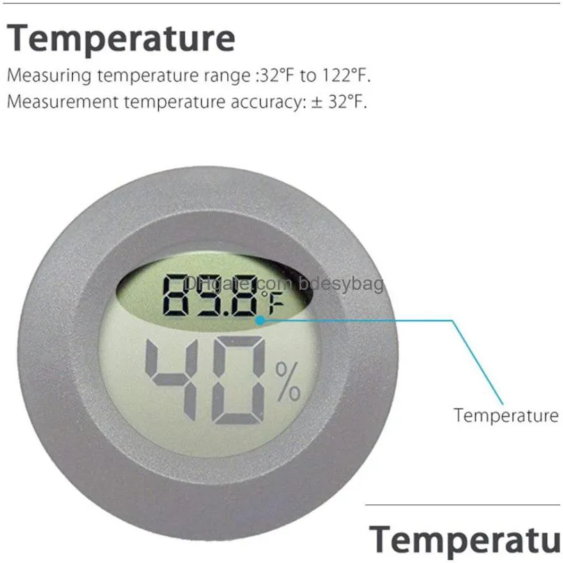 Temperature Instruments Wholesale Lcd Monitor Mini Thermometer Reptile Insect Cam Acrylic Tank Humidity Meter Round Hygrometer Without Dhe3X